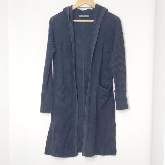 Coin 1804 Los Angeles Black Pockets Casual Open Front Hooded Knit Cardigan Smal - Picture 1 of 13